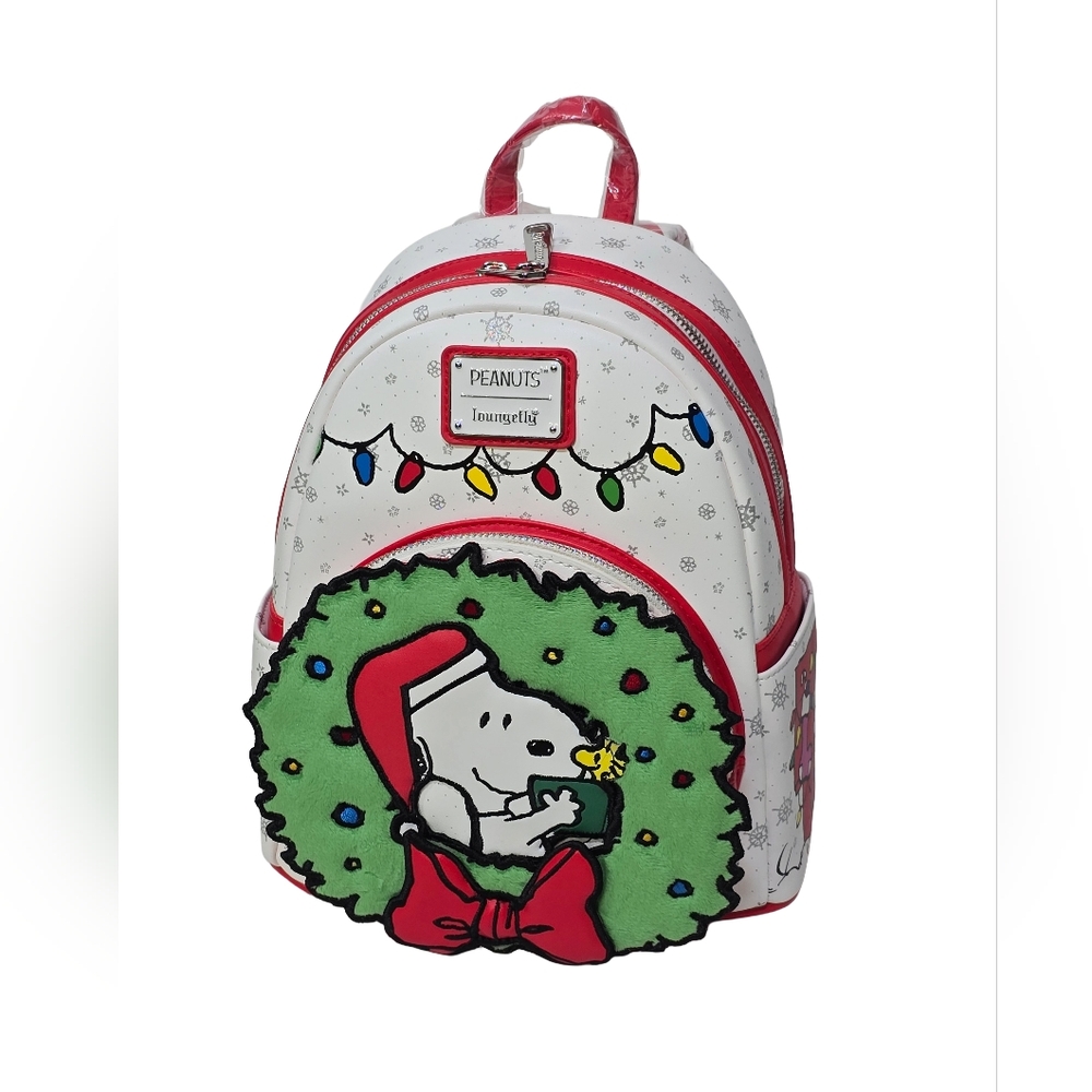 Loungefly Peanuts Snoopy & Woodstock Holiday Plush Wreath Mini Backpack NWT